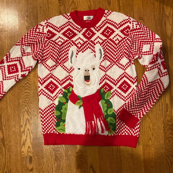 Ugly Christmas sweater llama unisex M red white fair isle - Picture 1 of 4
